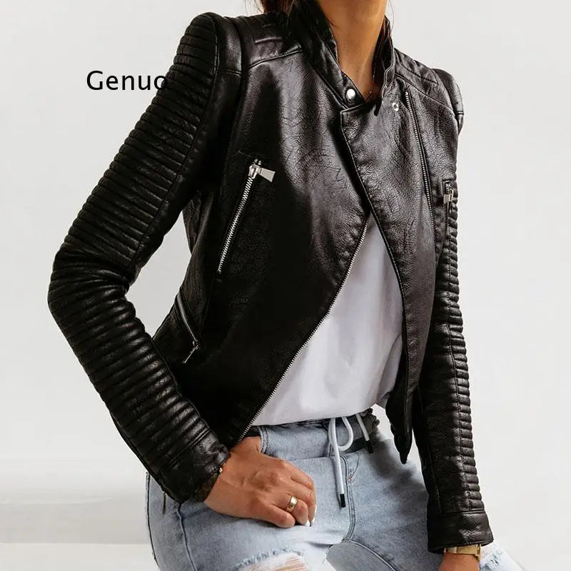 Motorcycle Jacket: Women's Spring/Autumn Faux Leather Outerwear