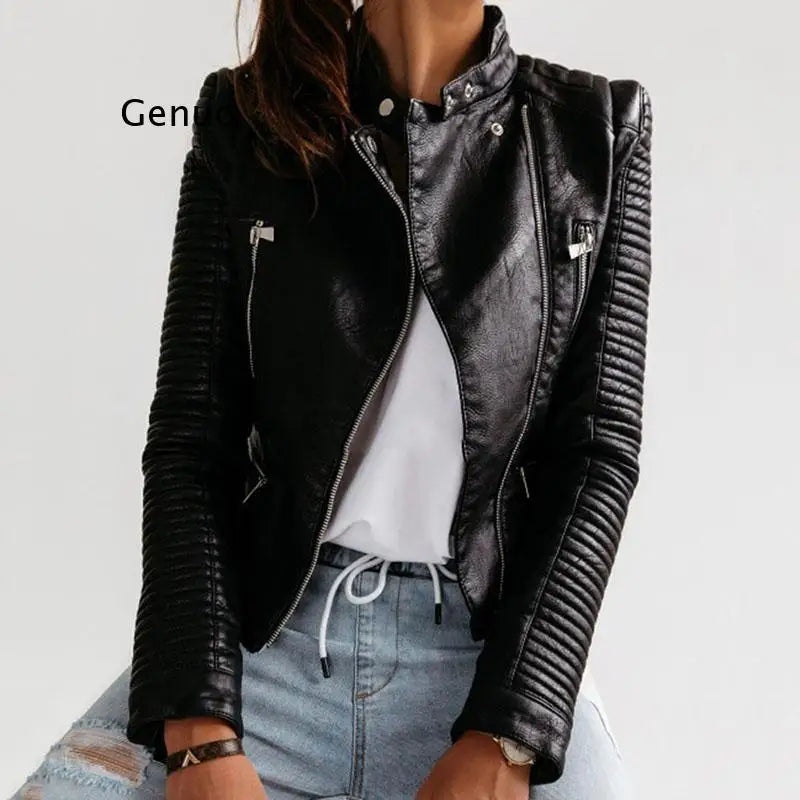 Motorcycle Jacket: Women's Spring/Autumn Faux Leather Outerwear