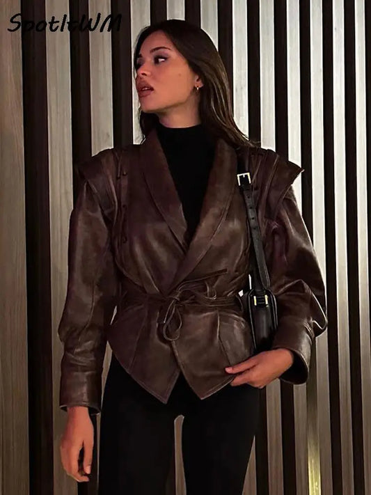 Autumn/Winter Women's Vintage Faux Leather Jacket - Elegant High Street Style